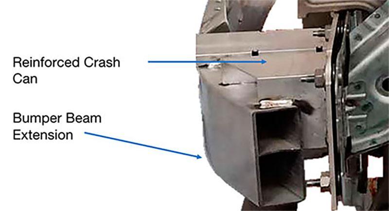 Honda Accord reinforced crash can and bumper beam extension