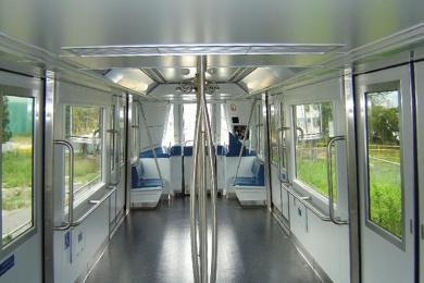Interior of train with aluminum extruded components